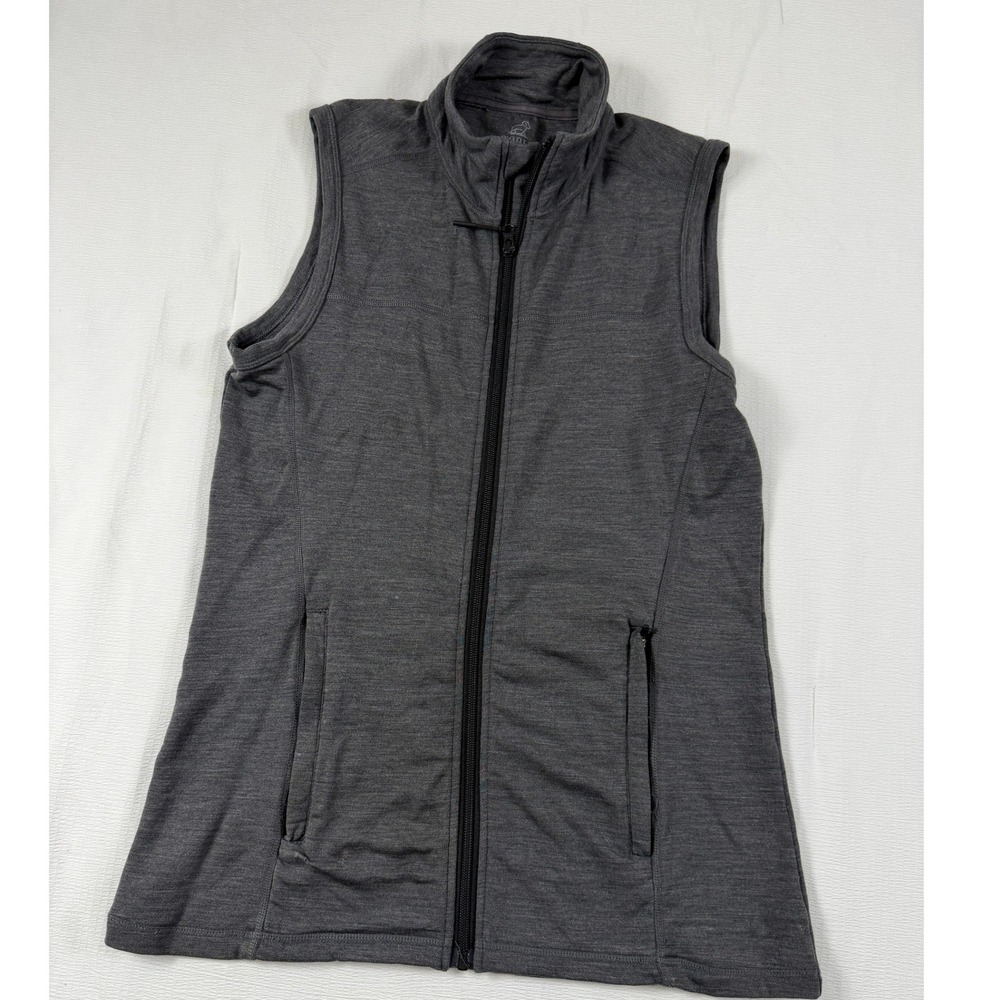 Woolx Womens Merino Wool Full Zip Vest Gray Medium Mock Neck Pockets Hiking
